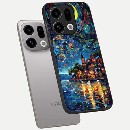  Moonlight Harbor Glow phone case For Oppo Find X9 showing premium glass back cover with detailed artwork