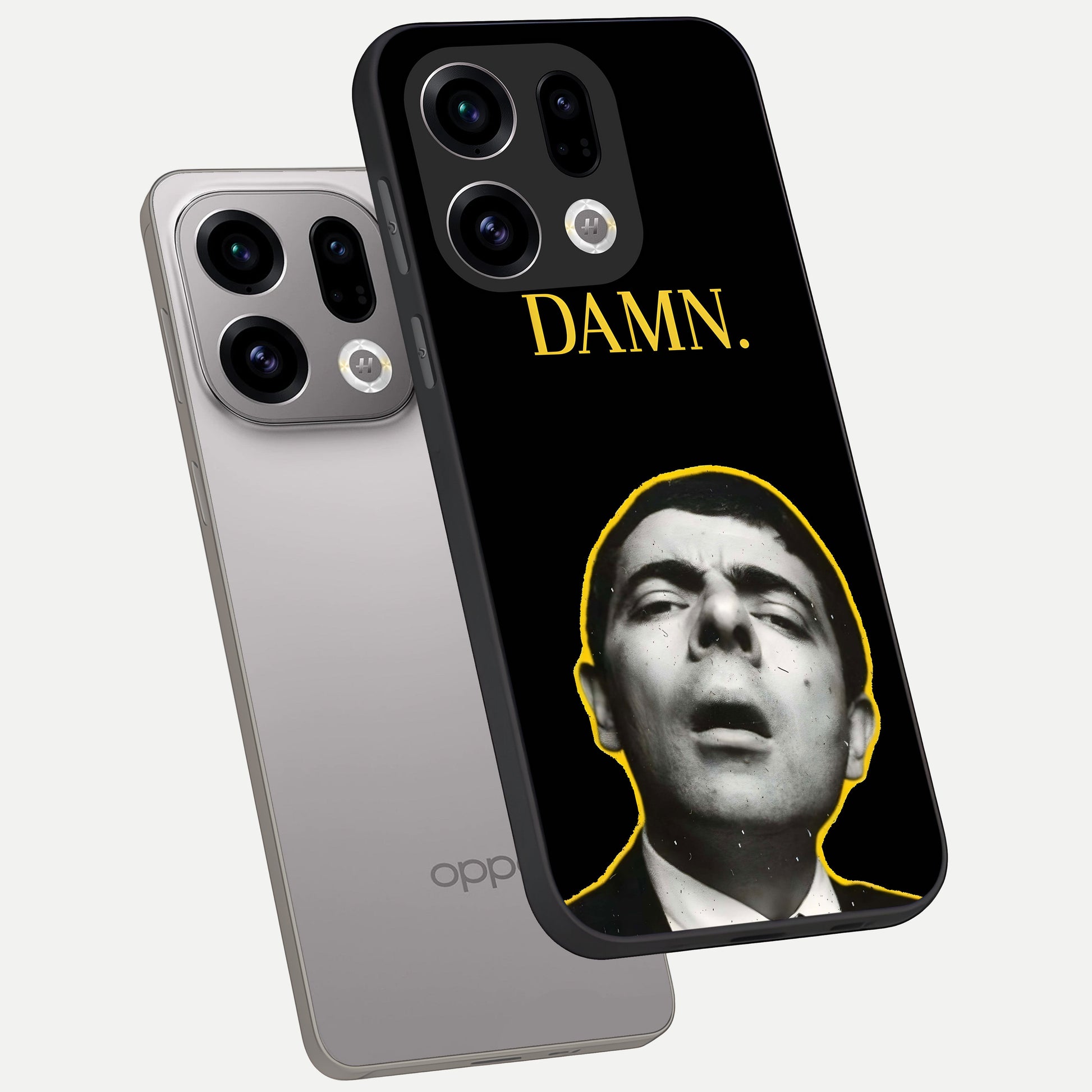  Mr Bean Damn phone case For Oppo Find X9 showing premium glass back cover with detailed artwork