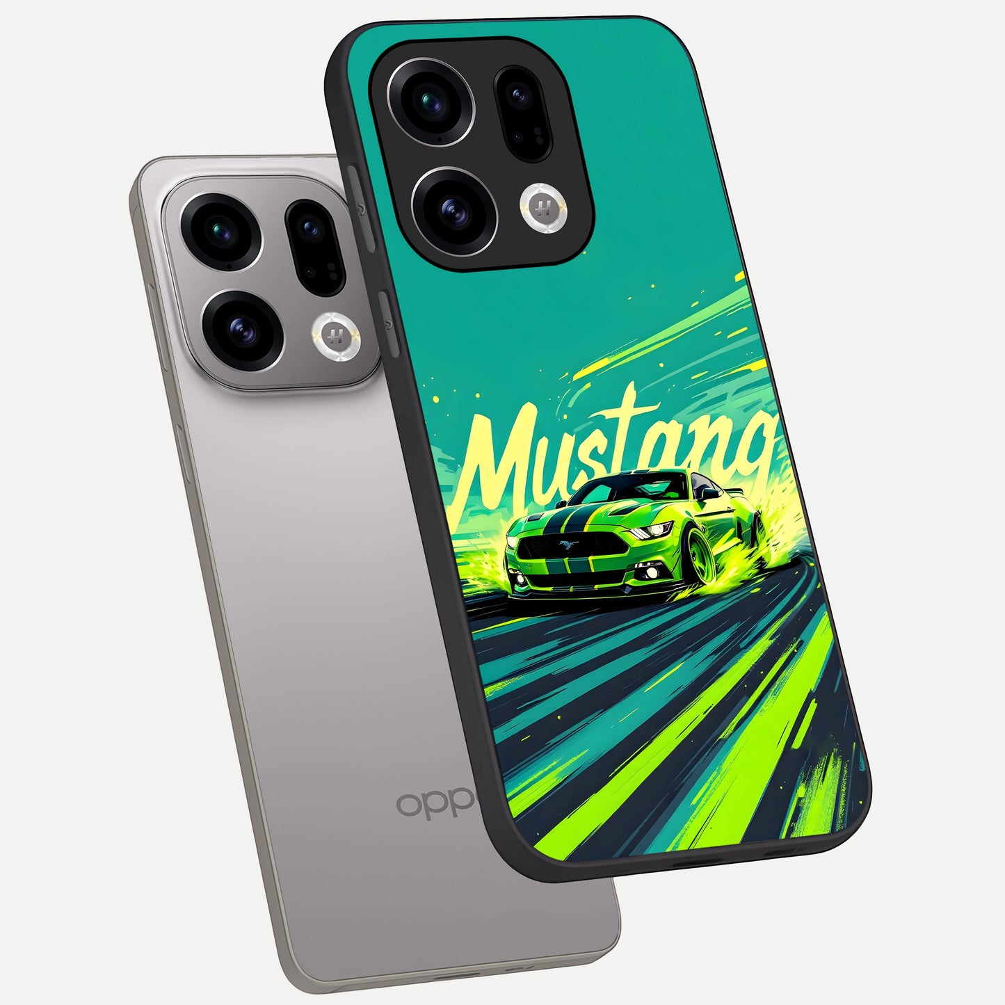  Mustang Bang phone case For Oppo Find X9 showing premium glass back cover with detailed artwork