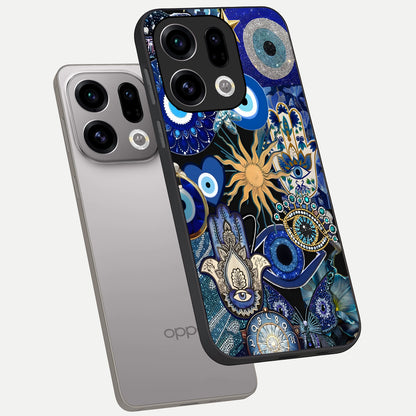  Mystic Blue Evil Eye phone case For Oppo Find X9 showing premium glass back cover with detailed artwork