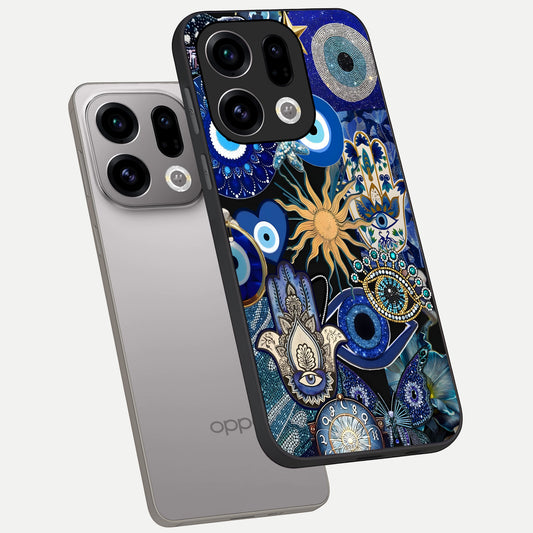  Mystic Blue Evil Eye phone case For Oppo Find X9 showing premium glass back cover with detailed artwork