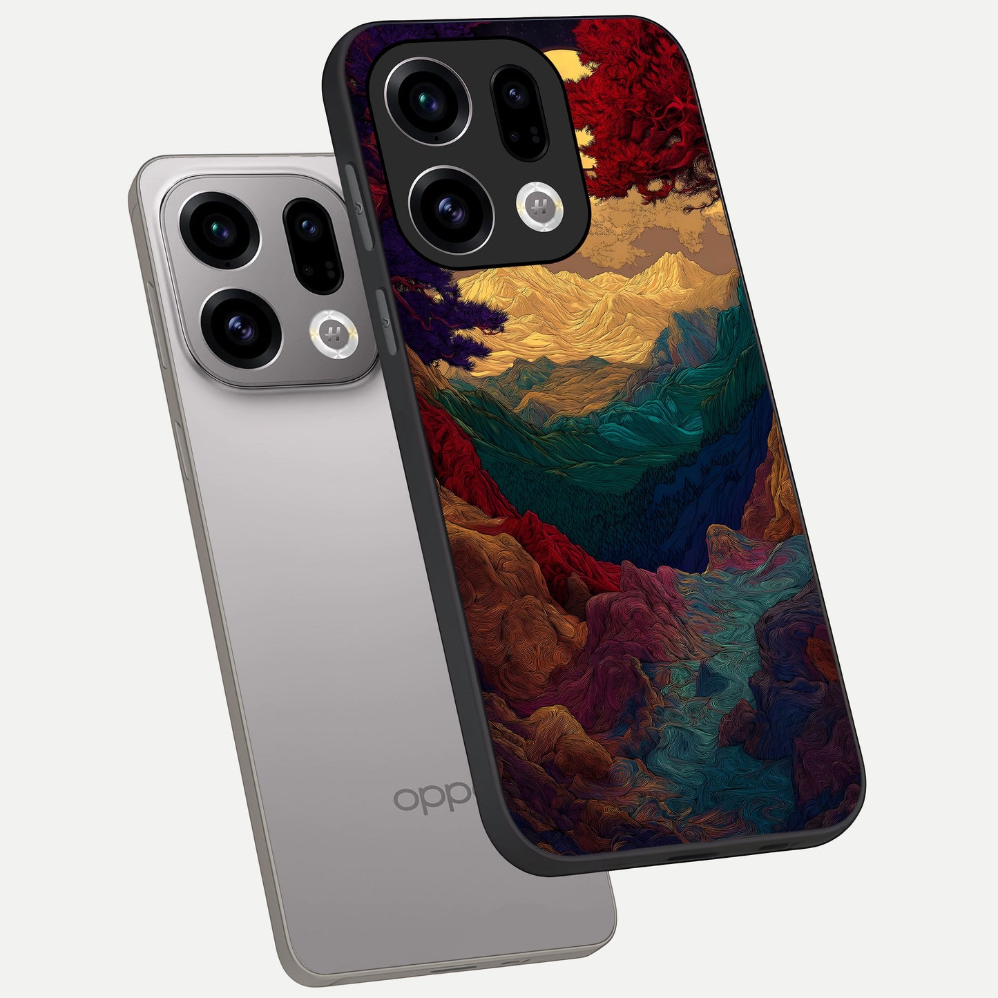  Mystic Valley Light phone case For Oppo Find X9 showing premium glass back cover with detailed artwork