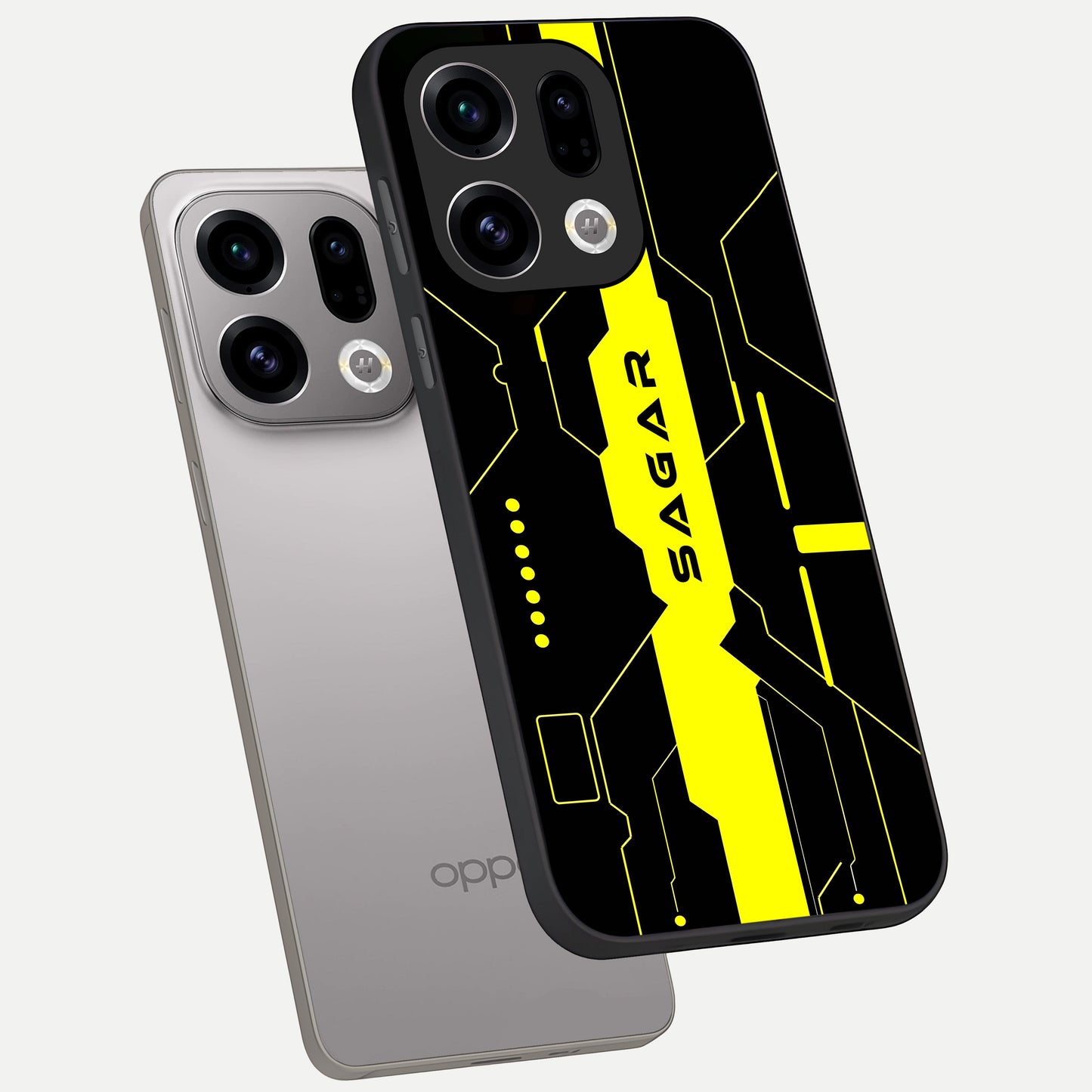  Neon CYBERPUNK Custom Name phone case For Oppo Find X9 showing premium glass back cover with detailed artwork