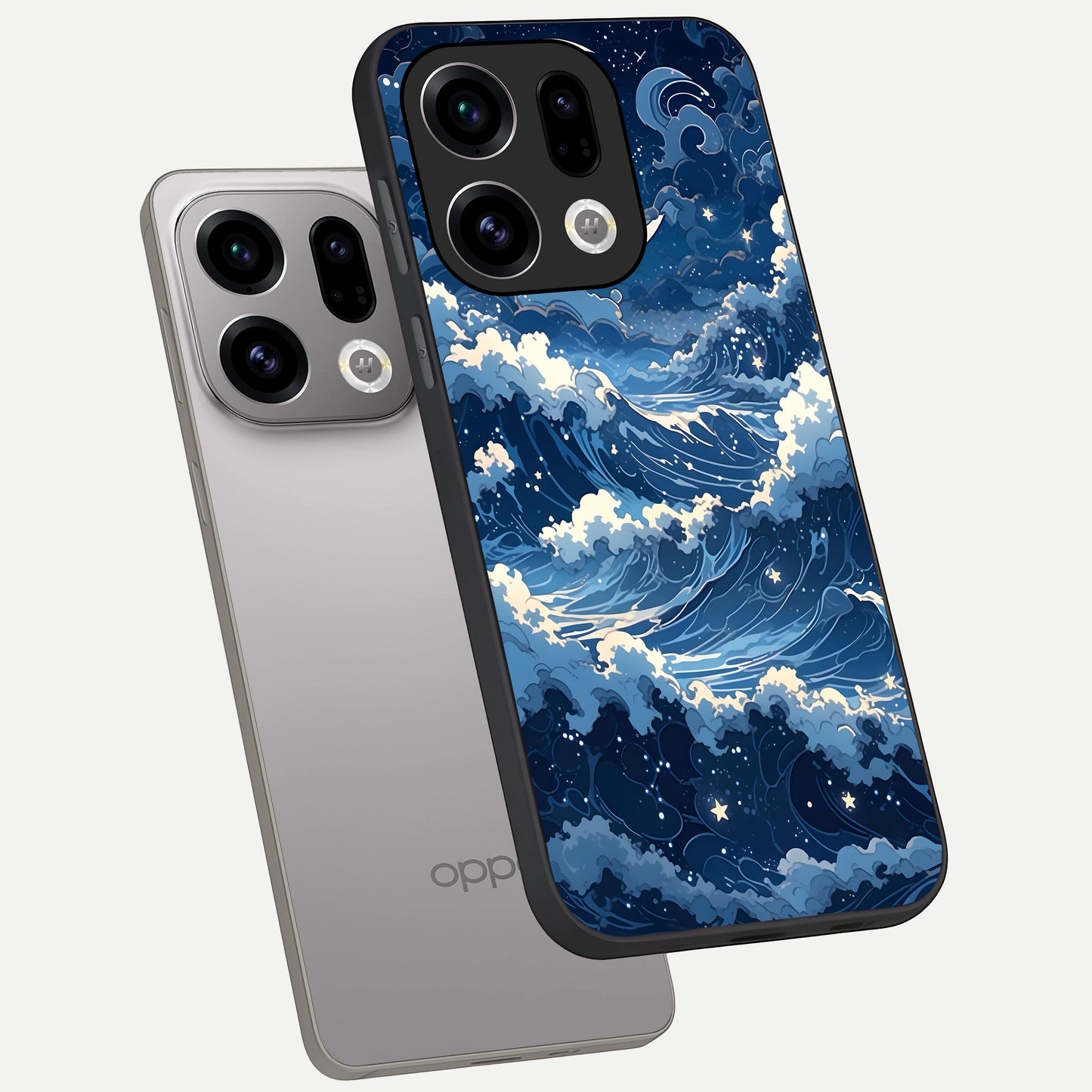  Ocean Moon Waves phone case For Oppo Find X9 showing premium glass back cover with detailed artwork
