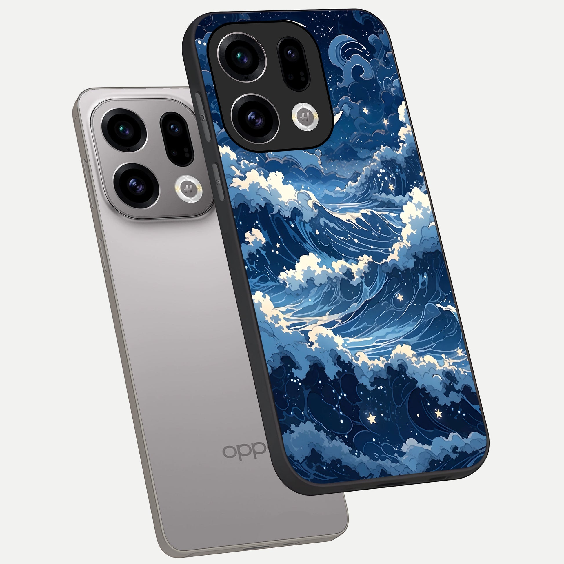  Ocean Moon Waves phone case For Oppo Find X9 showing premium glass back cover with detailed artwork