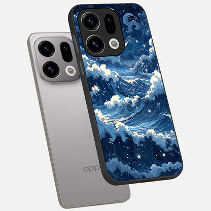  Ocean Moon Waves phone case For Oppo Find X9 showing premium glass back cover with detailed artwork
