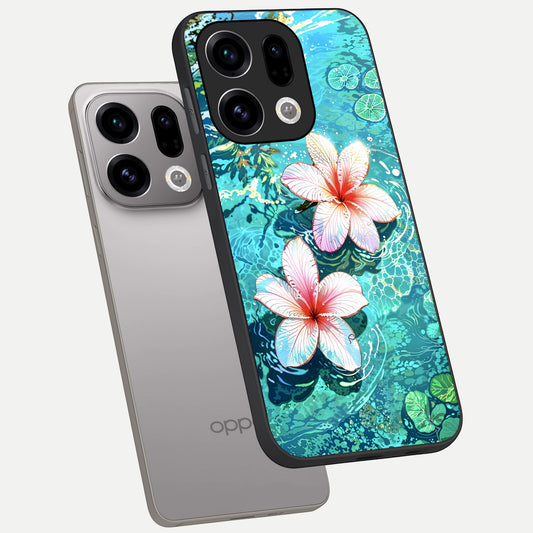  Pink Flowers in Water phone case For Oppo Find X9 showing premium glass back cover with detailed artwork