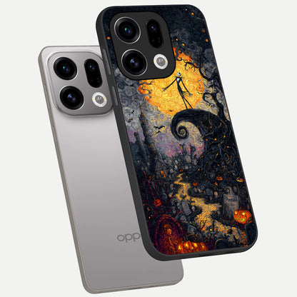  Pumpkin Moon Night phone case For Oppo Find X9 showing premium glass back cover with detailed artwork