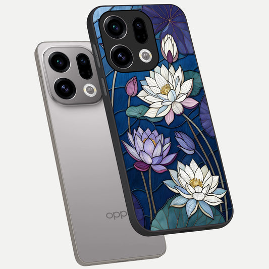  Purple Lotus Stained phone case For Oppo Find X9 showing premium glass back cover with detailed artwork