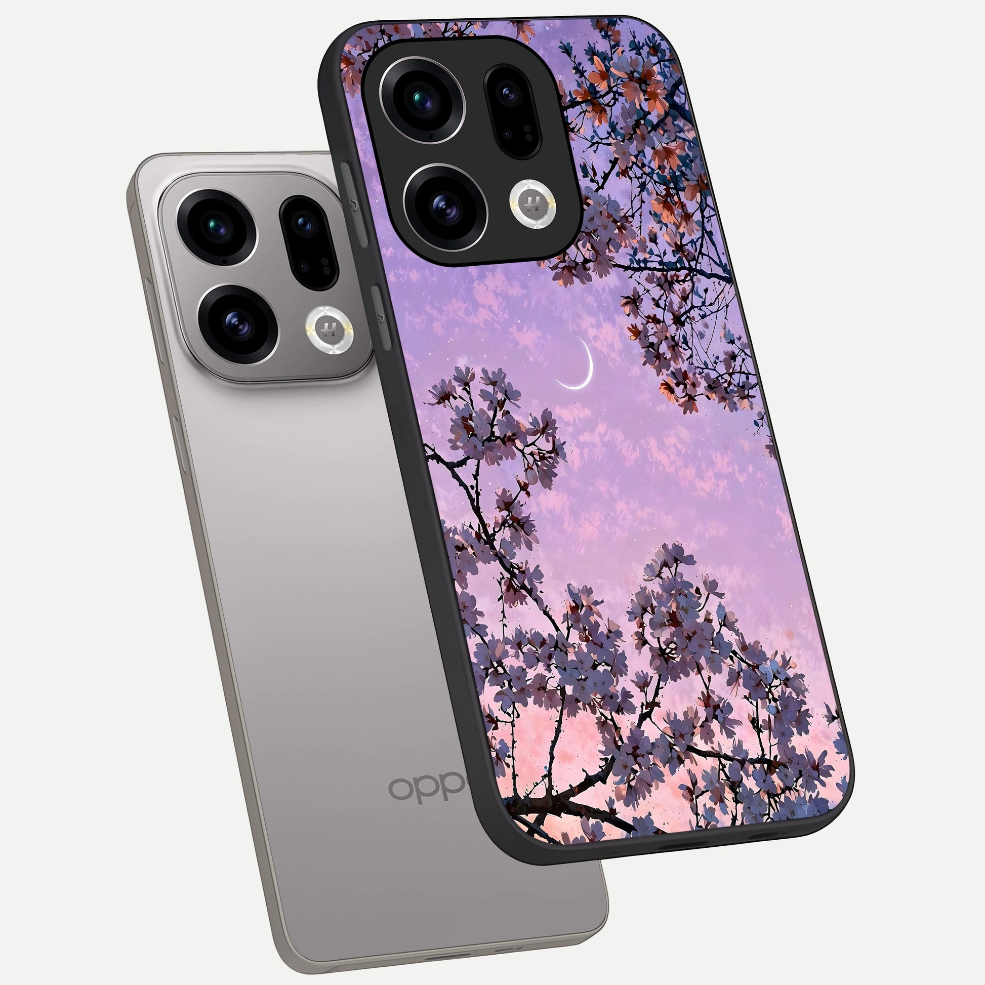  Purple Serenity Moon phone case For Oppo Find X9 showing premium glass back cover with detailed artwork