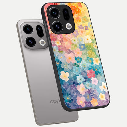  Rainbow Blossom Burst phone case For Oppo Find X9 showing premium glass back cover with detailed artwork