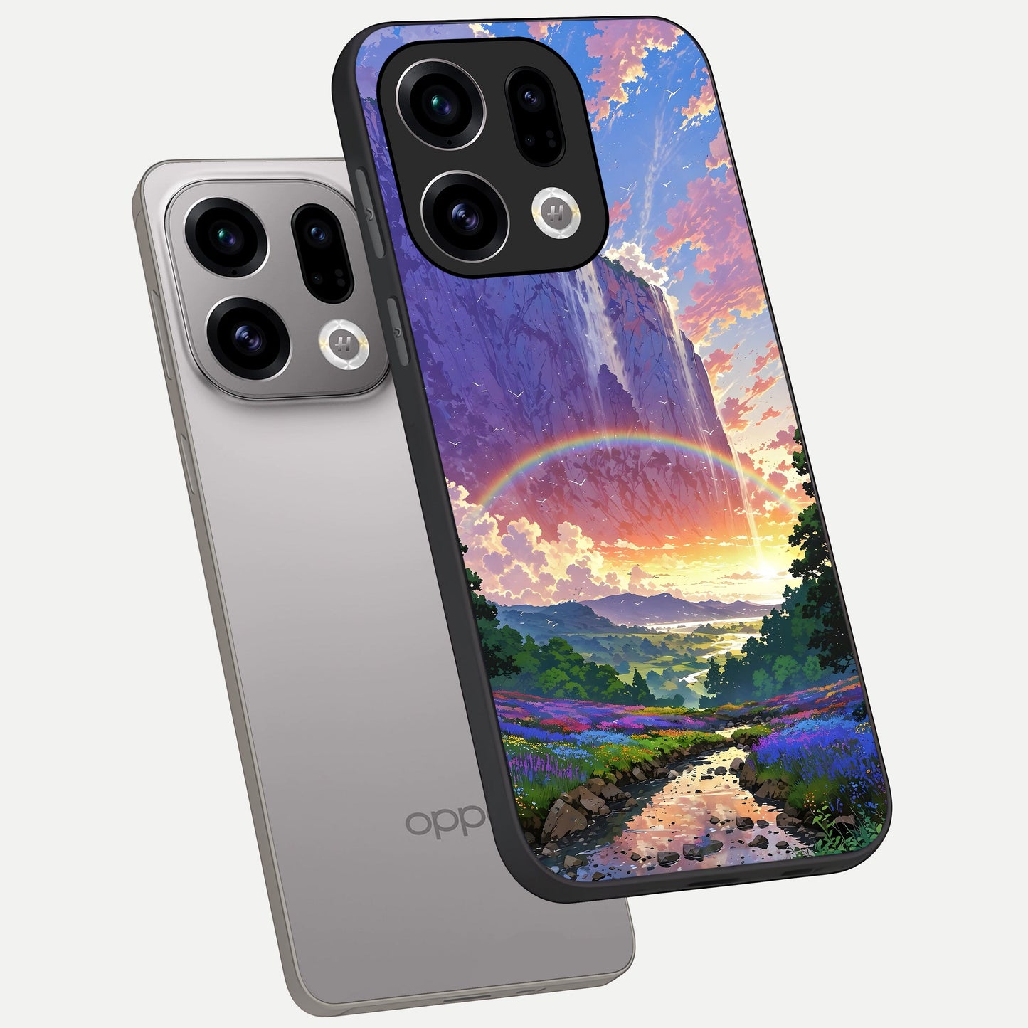  Rainbow Valley Dream phone case For Oppo Find X9 showing premium glass back cover with detailed artwork