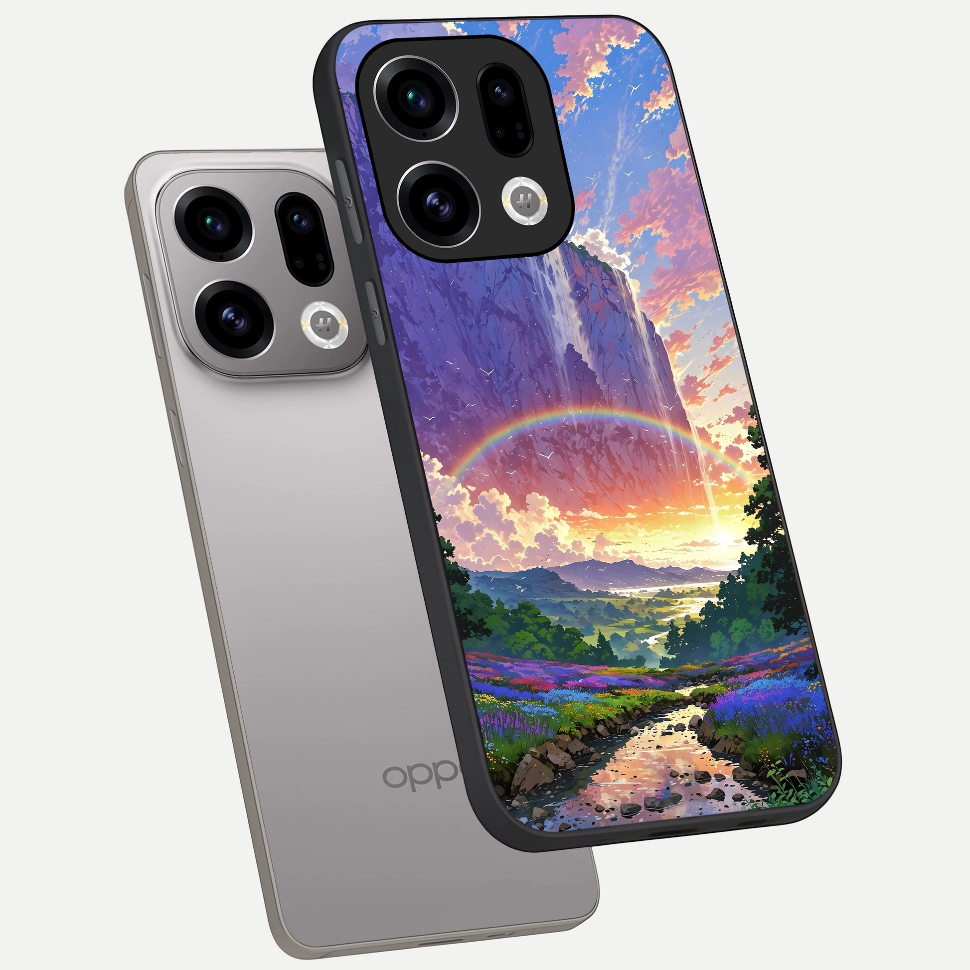  Rainbow Valley Dream phone case For Oppo Find X9 showing premium glass back cover with detailed artwork