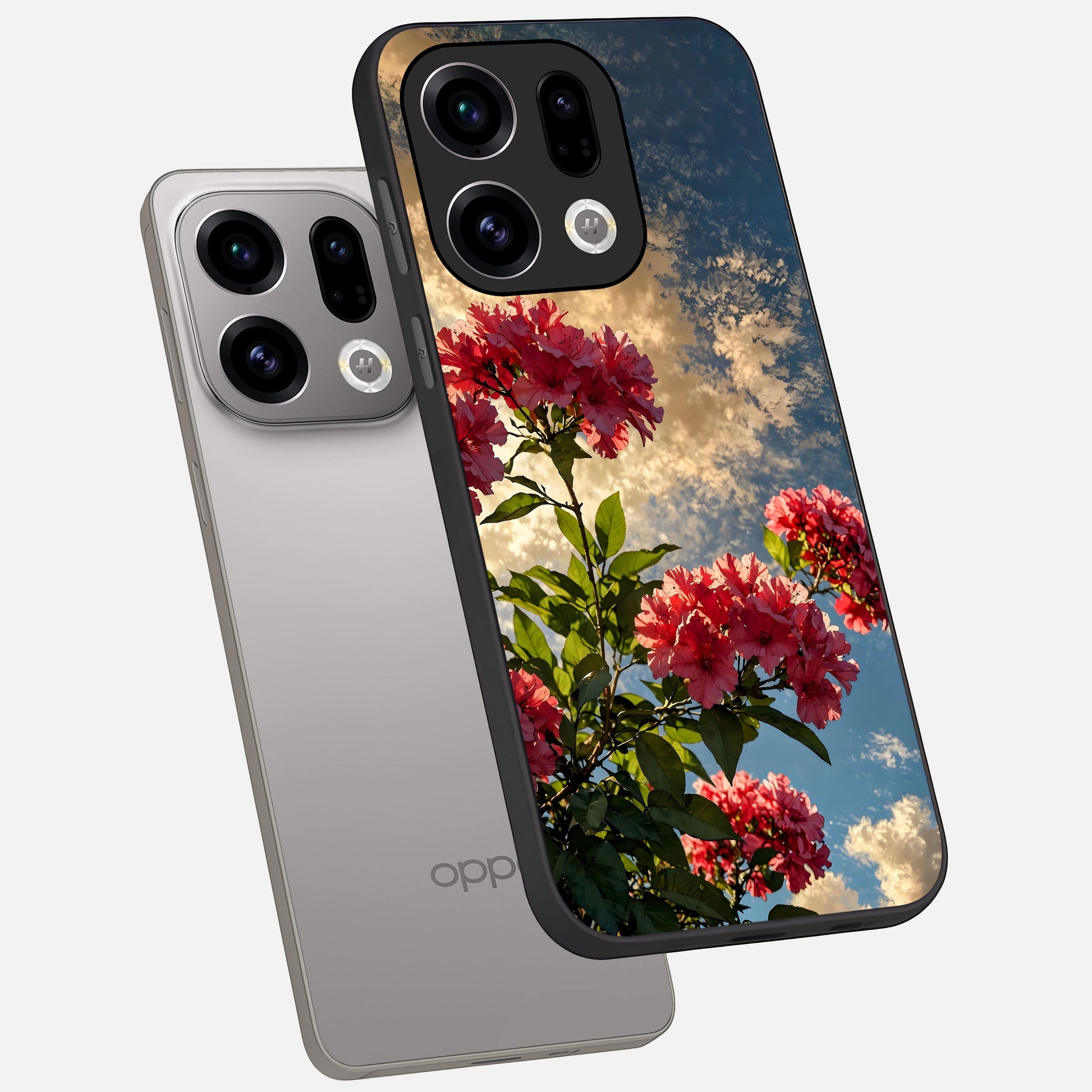  Red Bloom Skies phone case For Oppo Find X9 showing premium glass back cover with detailed artwork