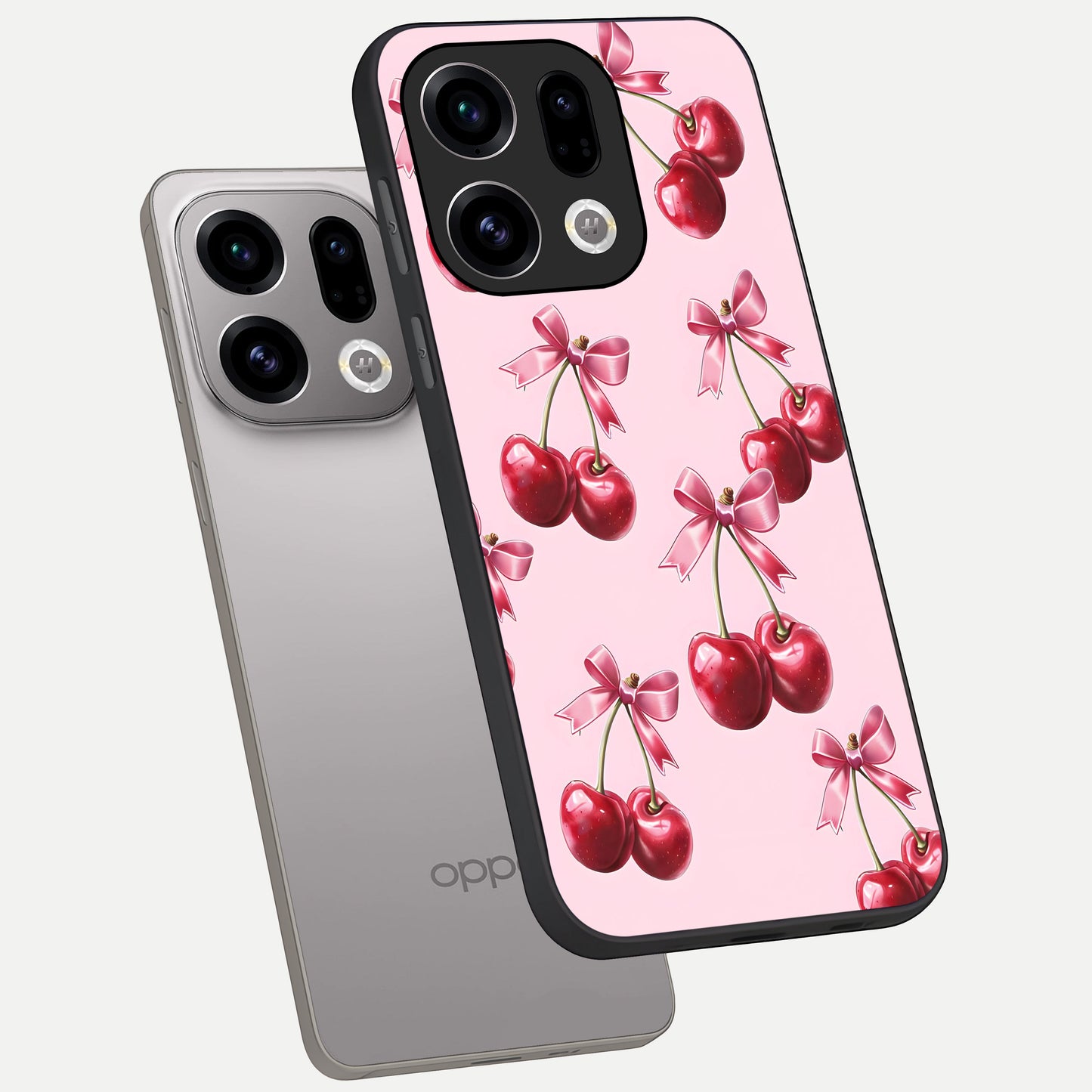  Red Cherries Pattern phone case For Oppo Find X9 showing premium glass back cover with detailed artwork