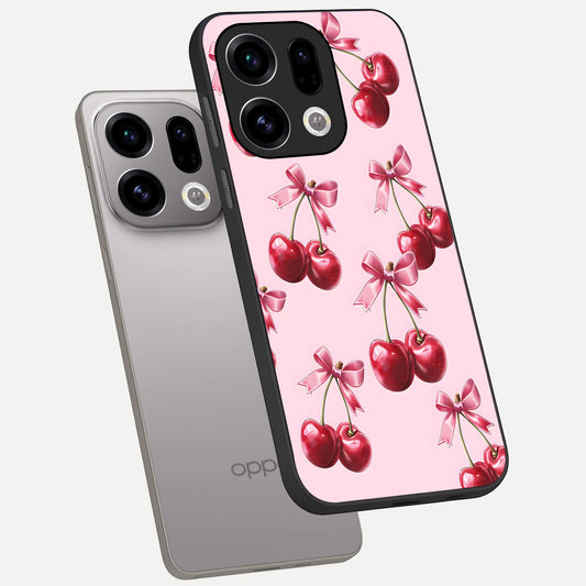  Red Cherries Pattern phone case For Oppo Find X9 showing premium glass back cover with detailed artwork
