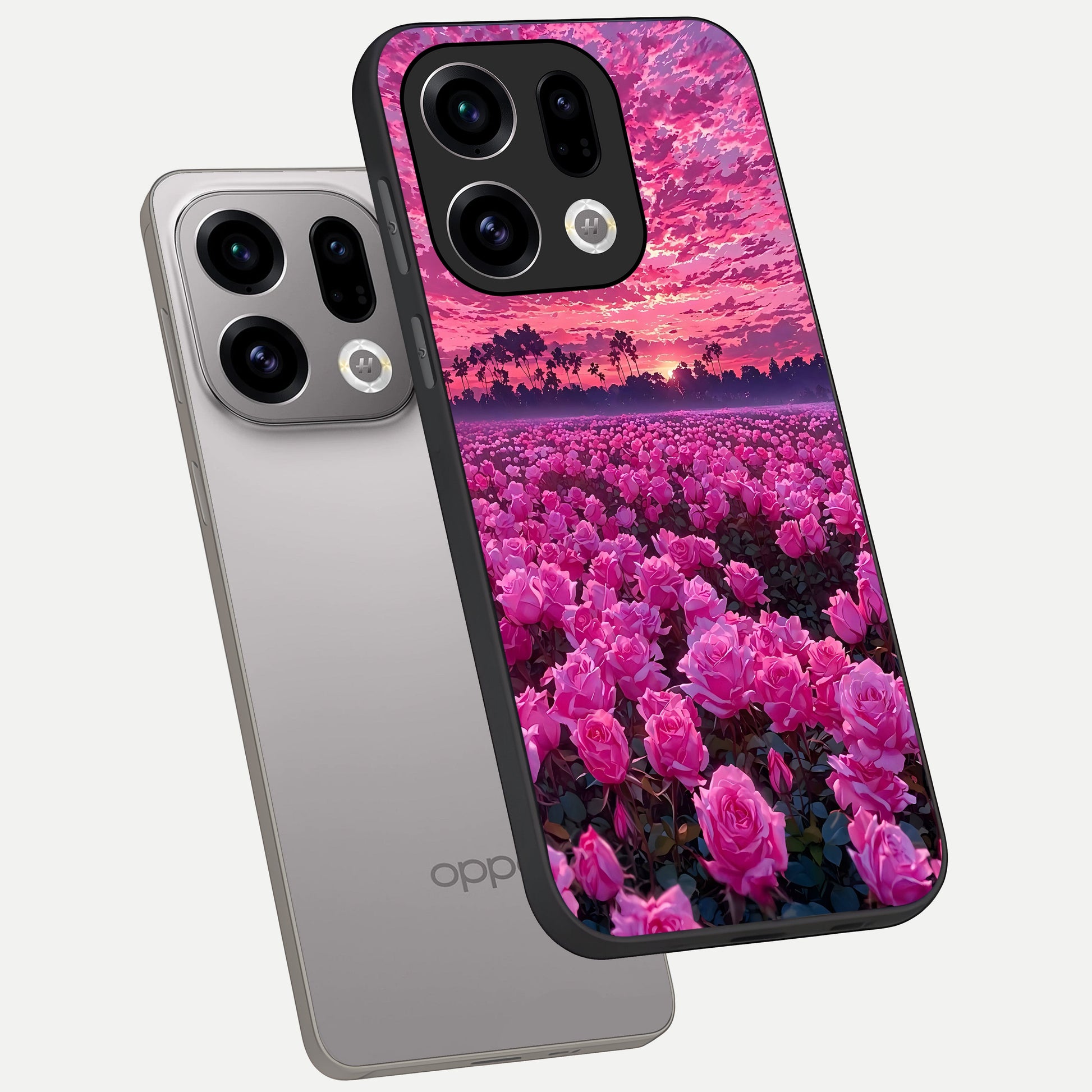  Rose Sunset Valley phone case For Oppo Find X9 showing premium glass back cover with detailed artwork