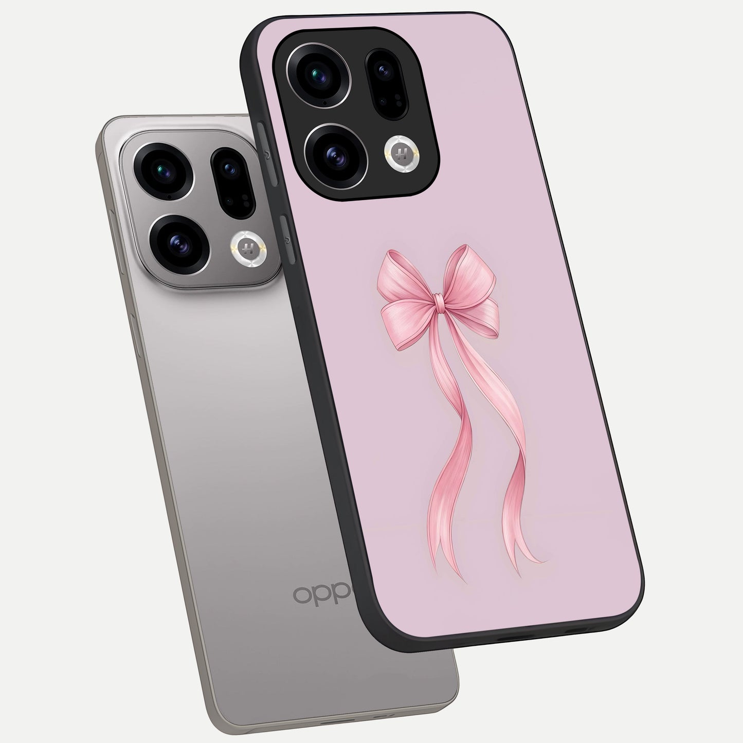  Soft Blush Bow phone case For Oppo Find X9 showing premium glass back cover with detailed artwork