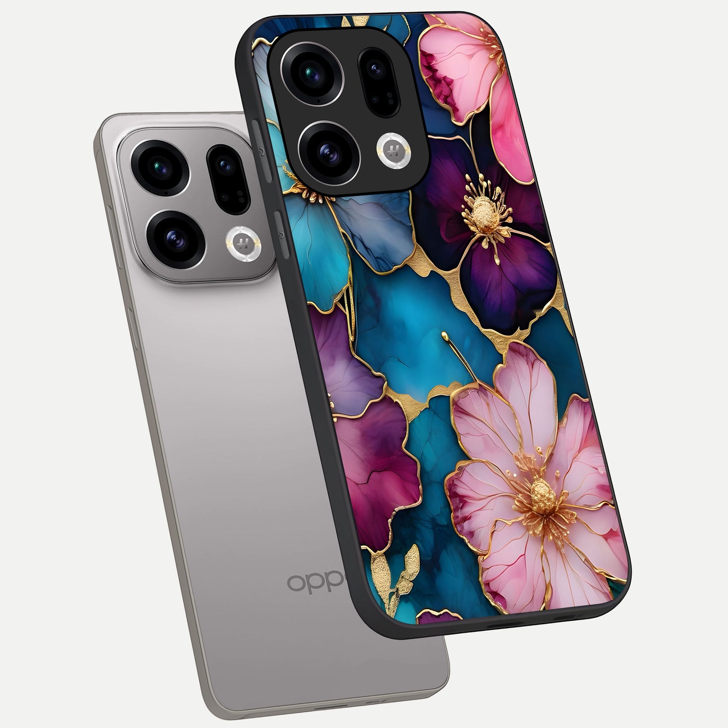  Sparkle Floral phone case For Oppo Find X9 showing premium glass back cover with detailed artwork