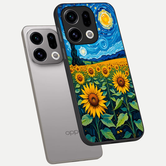  Starry Sunflower Dreams phone case For Oppo Find X9 showing premium glass back cover with detailed artwork