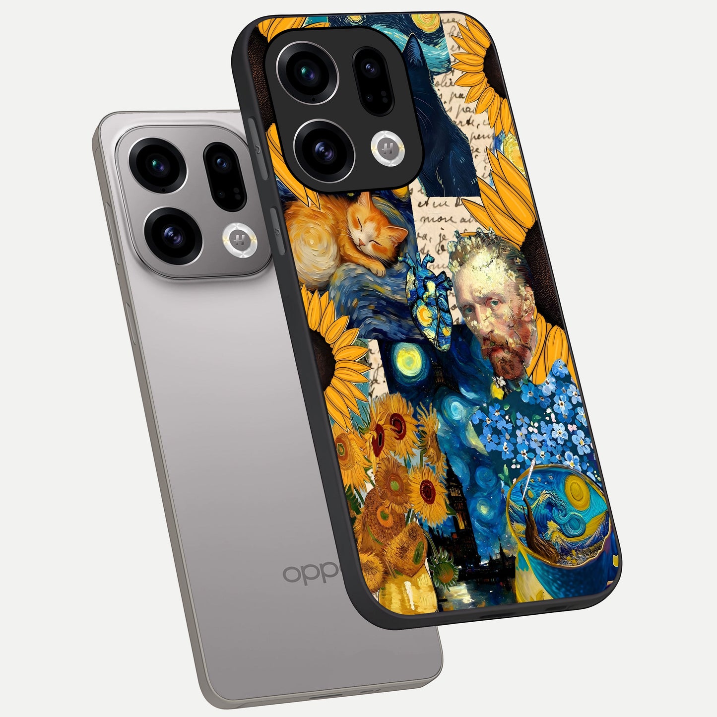  Sunflower Chic Mood Custom Name phone case For Oppo Find X9 showing premium glass back cover with detailed artwork
