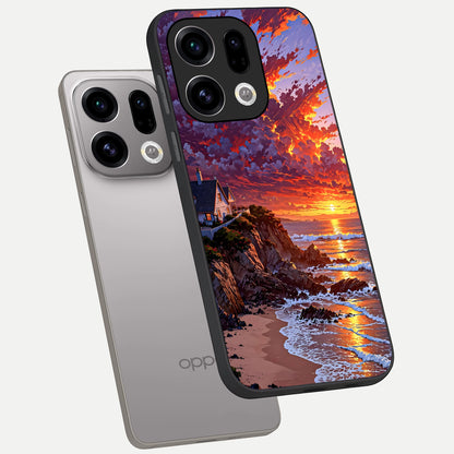  Sunset House By Sea phone case For Oppo Find X9 showing premium glass back cover with detailed artwork