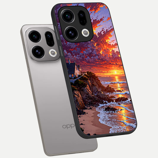  Sunset House By Sea phone case For Oppo Find X9 showing premium glass back cover with detailed artwork
