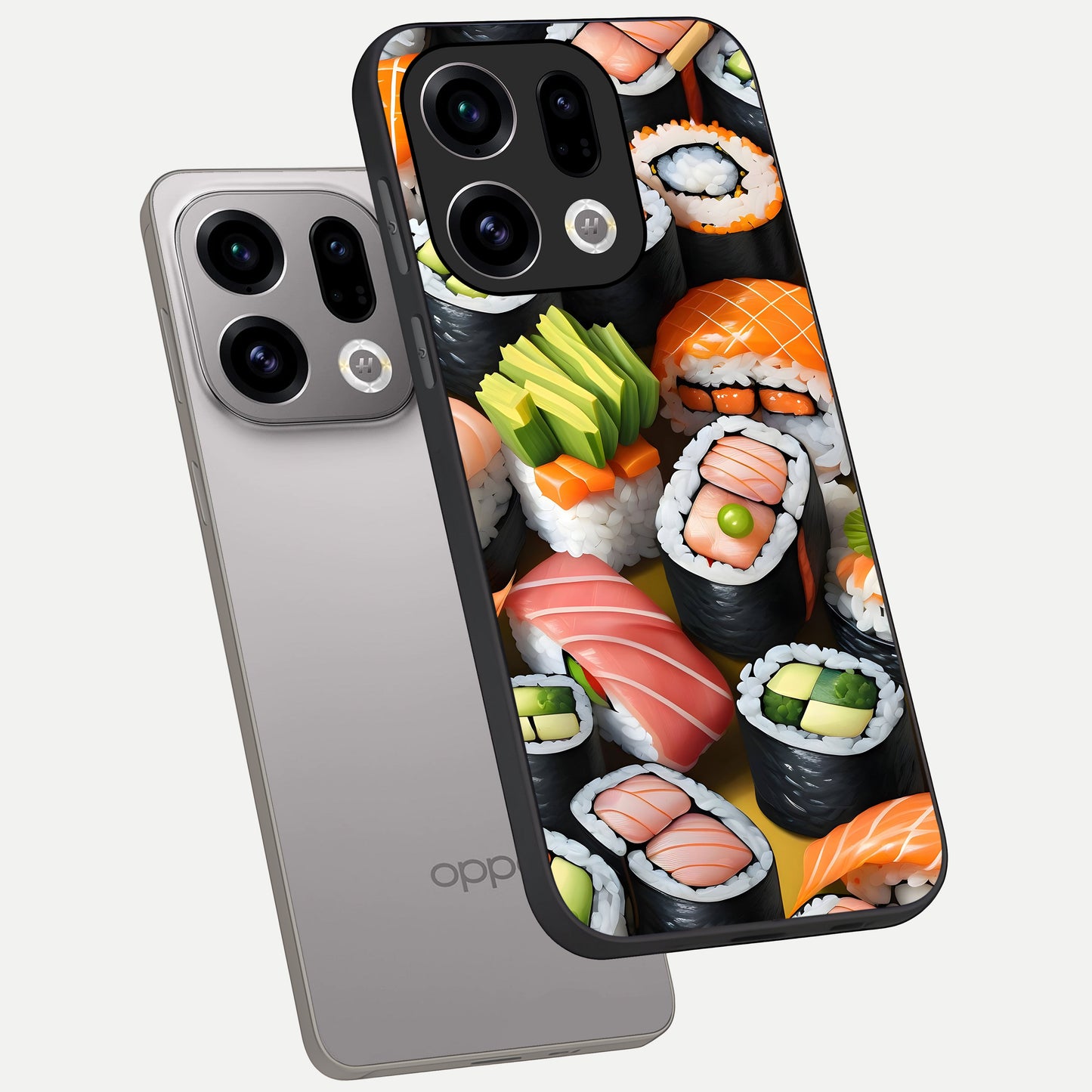  Sushi Food Pattern phone case For Oppo Find X9 showing premium glass back cover with detailed artwork