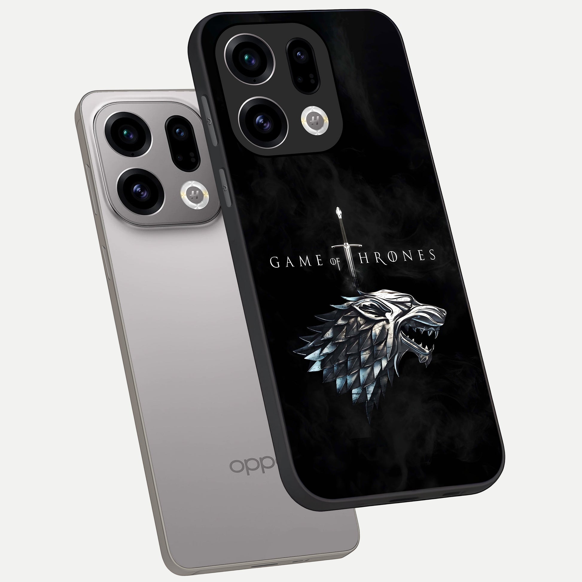  Throne Wolf Legacy phone case For Oppo Find X9 showing premium glass back cover with detailed artwork