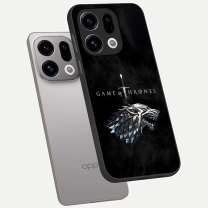  Throne Wolf Legacy phone case For Oppo Find X9 showing premium glass back cover with detailed artwork
