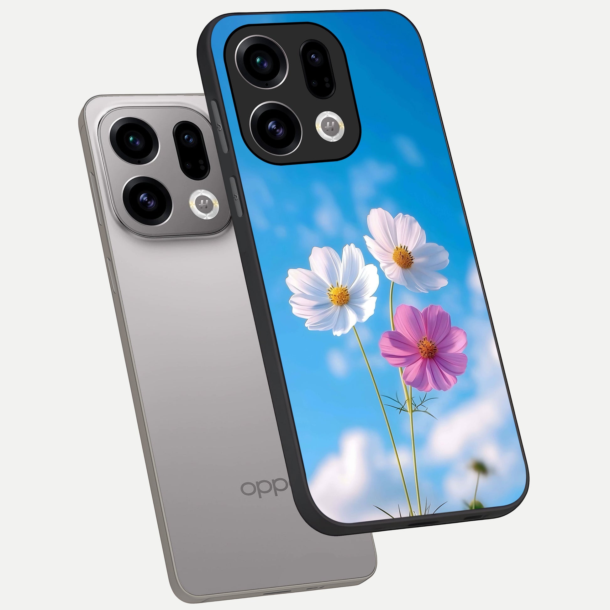  Tripple Flowers With Sky phone case For Oppo Find X9 showing premium glass back cover with detailed artwork