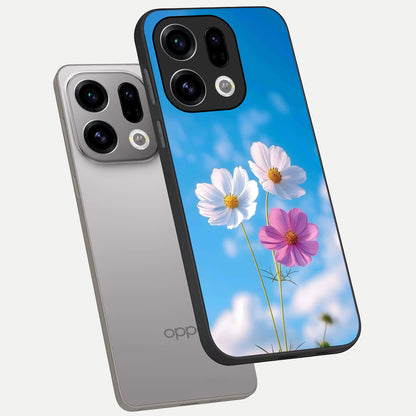  Tripple Flowers With Sky phone case For Oppo Find X9 showing premium glass back cover with detailed artwork