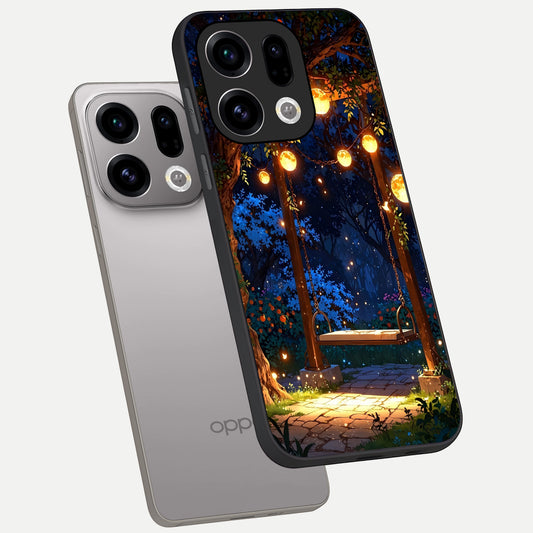  Twilight Garden Swing phone case For Oppo Find X9 showing premium glass back cover with detailed artwork