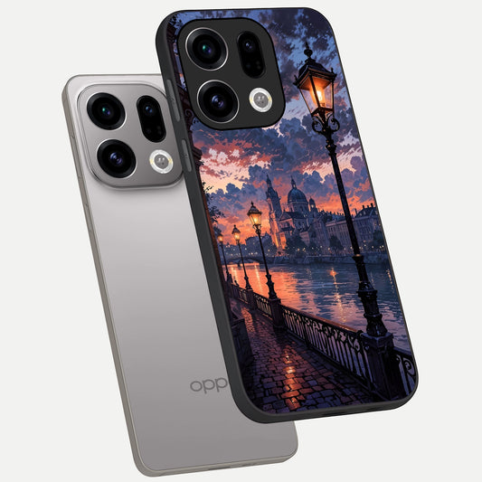  Twilight River Lights phone case For Oppo Find X9 showing premium glass back cover with detailed artwork