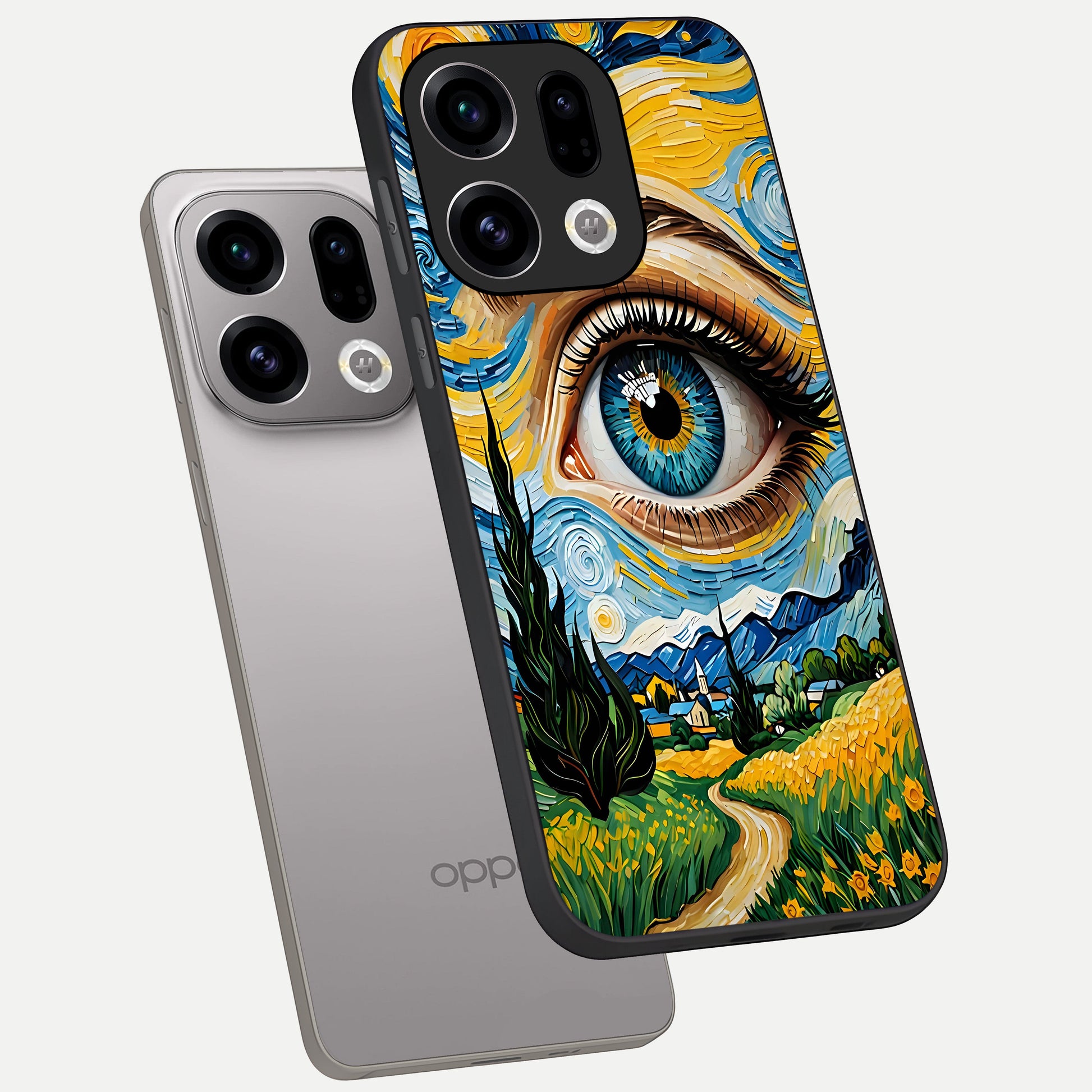  Van Gogh Eye phone case For Oppo Find X9 showing premium glass back cover with detailed artwork