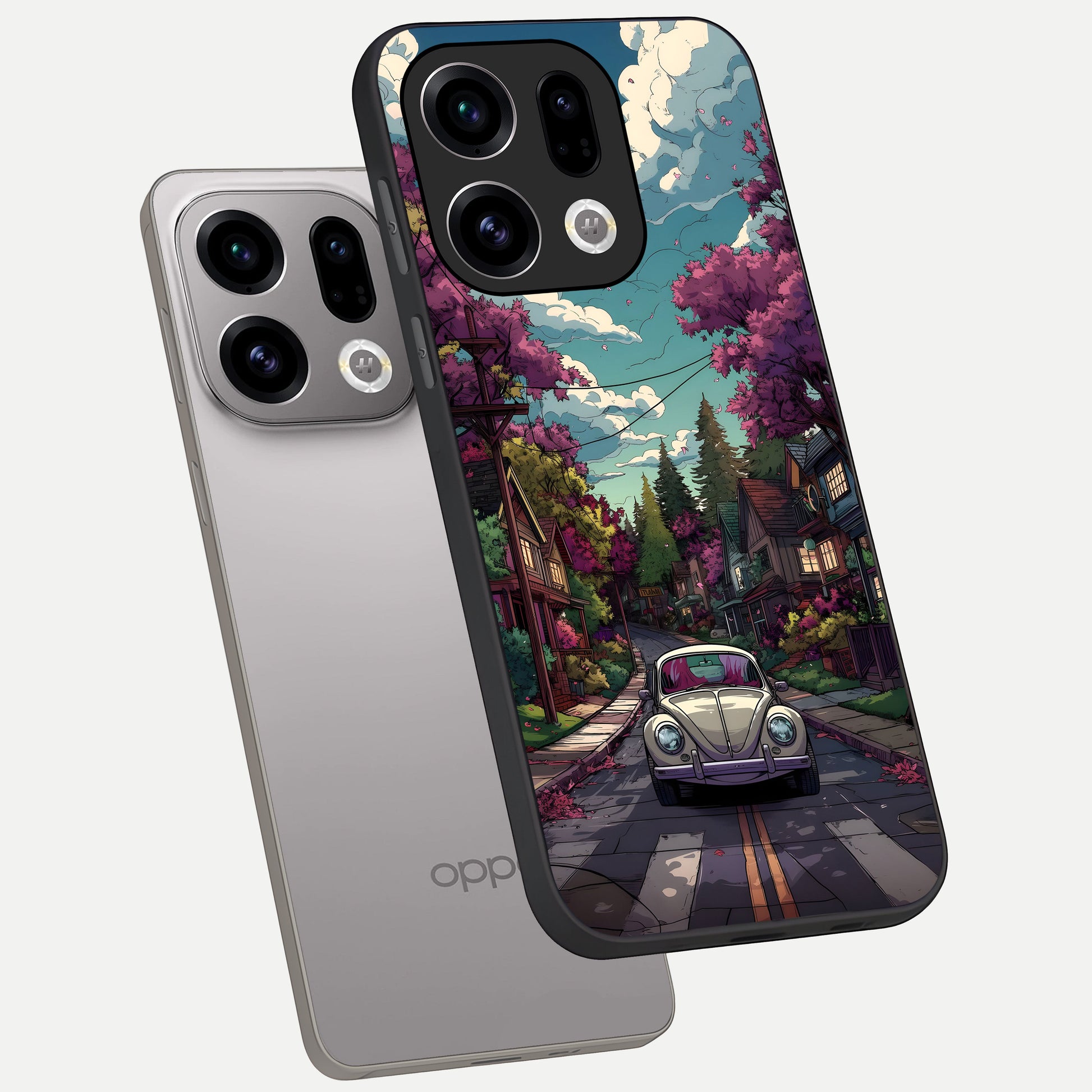  Vintage Street Drive phone case For Oppo Find X9 showing premium glass back cover with detailed artwork