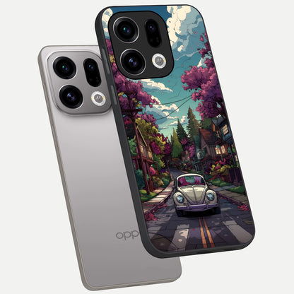  Vintage Street Drive phone case For Oppo Find X9 showing premium glass back cover with detailed artwork