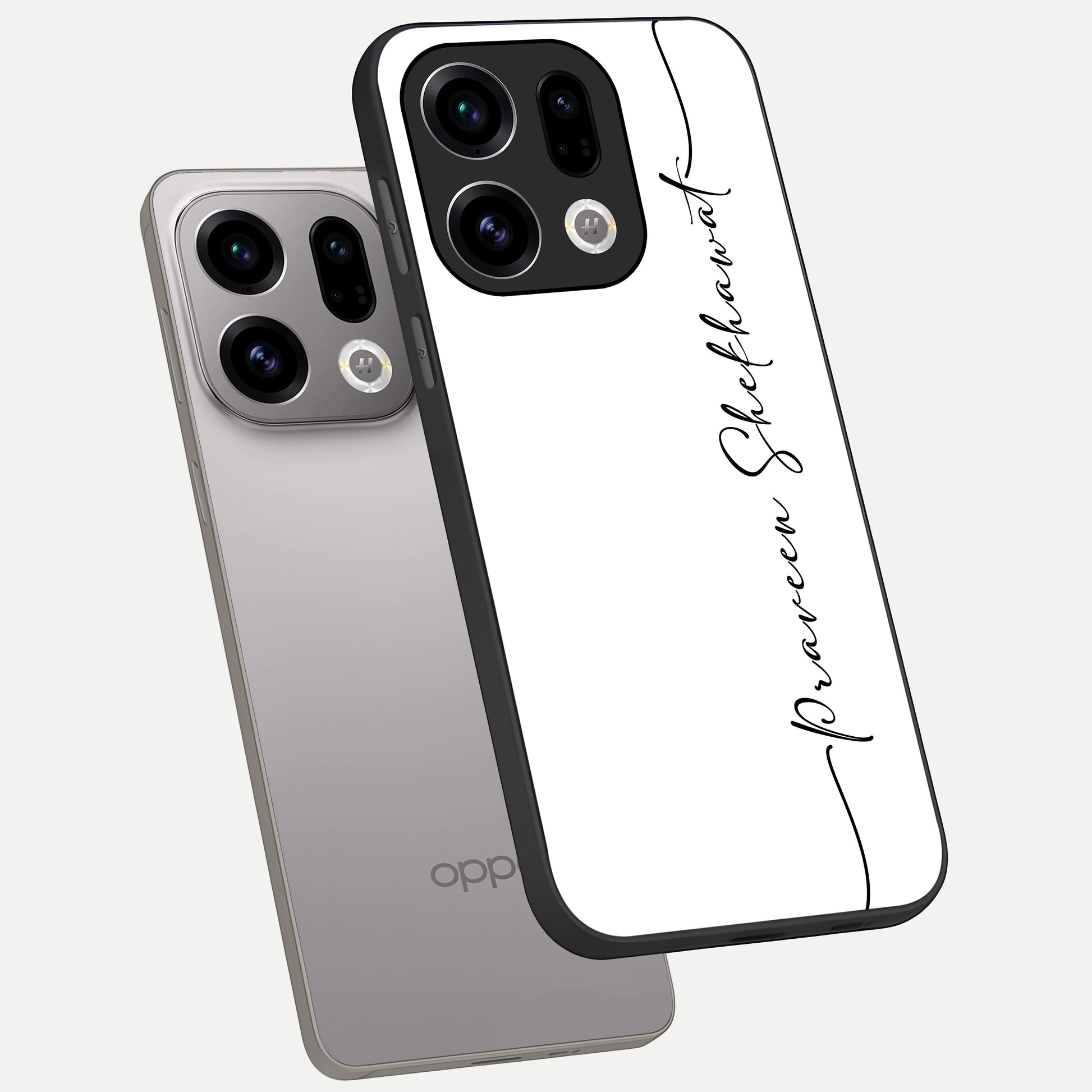  White Tune Custom Name phone case For Oppo Find X9 showing premium custom name glass back cover