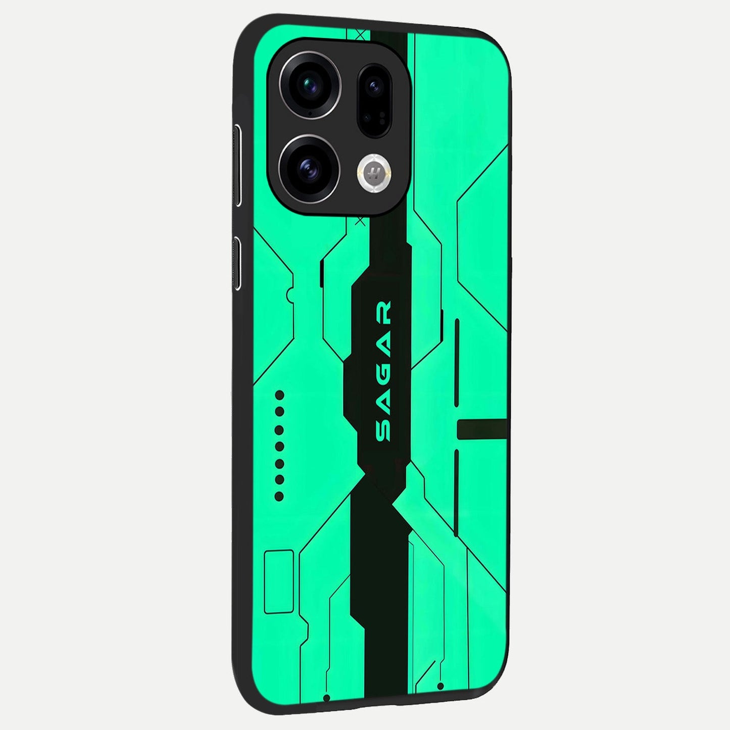 Aqua Tech CYBERPUNK Custom Name back cover For Oppo Find X9 slim fit glass case with vibrant aesthetic design