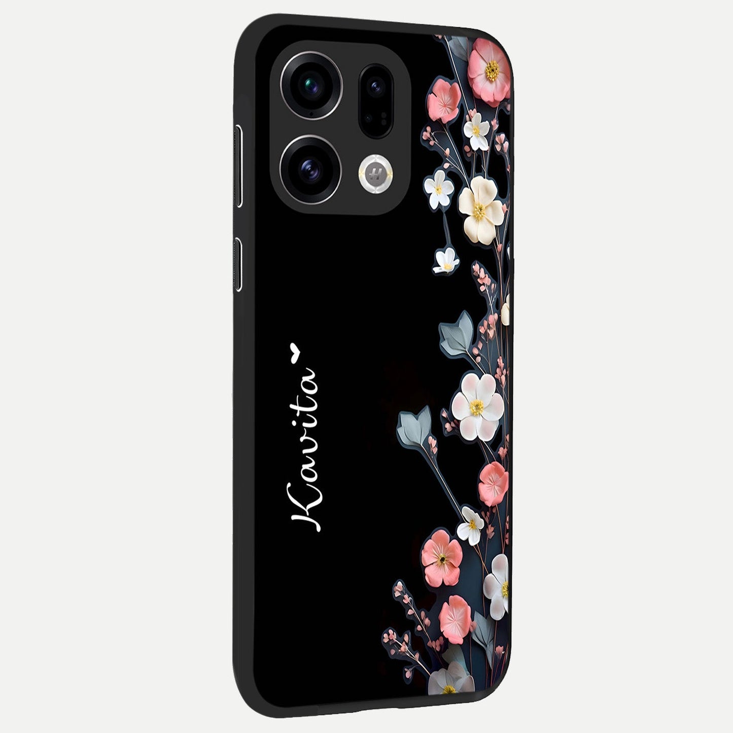  Black Elegance Floral Custom Name back cover For Oppo Find X9 slim fit glass case with vibrant aesthetic design