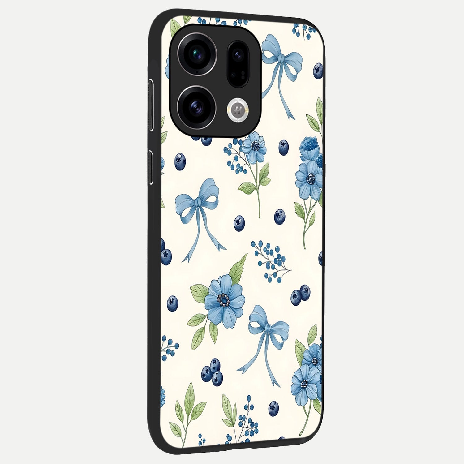  Blue Flower And Bow back cover For Oppo Find X9 slim fit glass case with vibrant aesthetic design