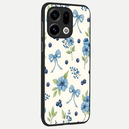  Blue Flower And Bow back cover For Oppo Find X9 slim fit glass case with vibrant aesthetic design