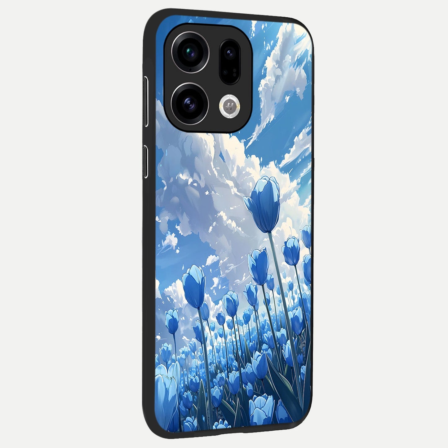  Blue Tulip Clouds back cover For Oppo Find X9 slim fit glass case with vibrant aesthetic design