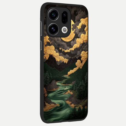  Golden River Moon back cover For Oppo Find X9 slim fit glass case with vibrant aesthetic design