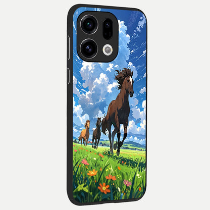  Majestic Horses Galloping back cover For Oppo Find X9 slim fit glass case with vibrant aesthetic design