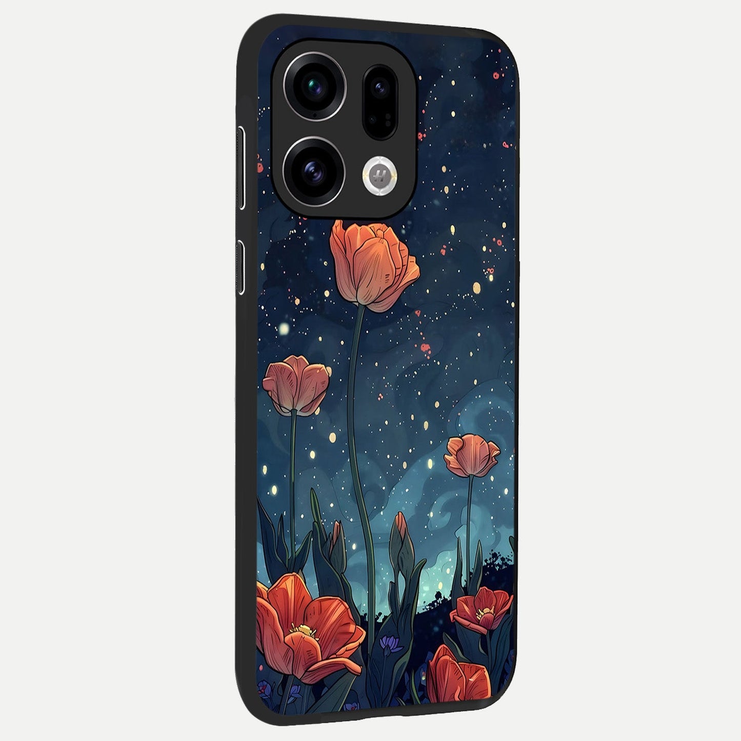  Midnight Tulip Glow back cover For Oppo Find X9 slim fit glass case with vibrant aesthetic design