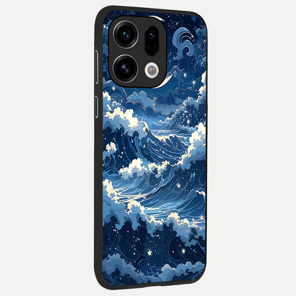  Ocean Moon Waves back cover For Oppo Find X9 slim fit glass case with vibrant aesthetic design