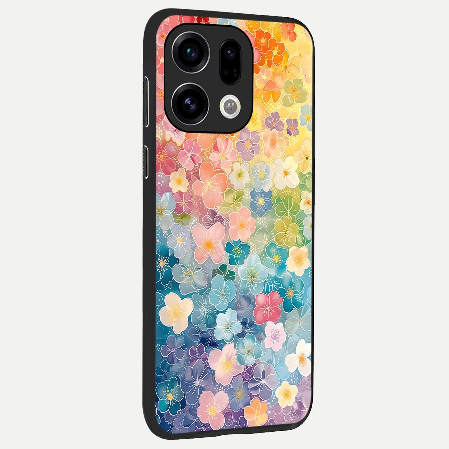  Rainbow Blossom Burst back cover For Oppo Find X9 slim fit glass case with vibrant aesthetic design