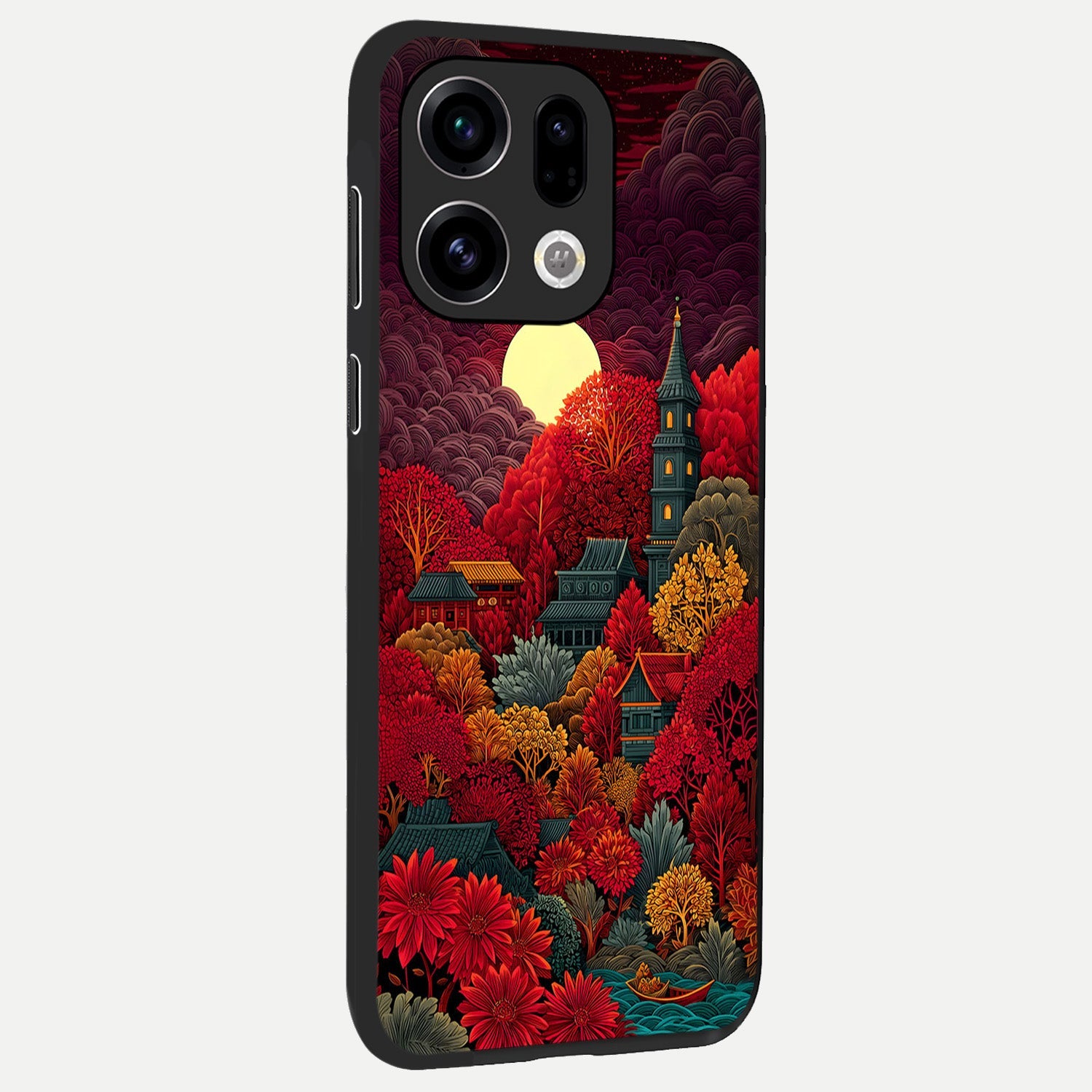  Scarlet Autumn Temple back cover For Oppo Find X9 slim fit glass case with vibrant aesthetic design