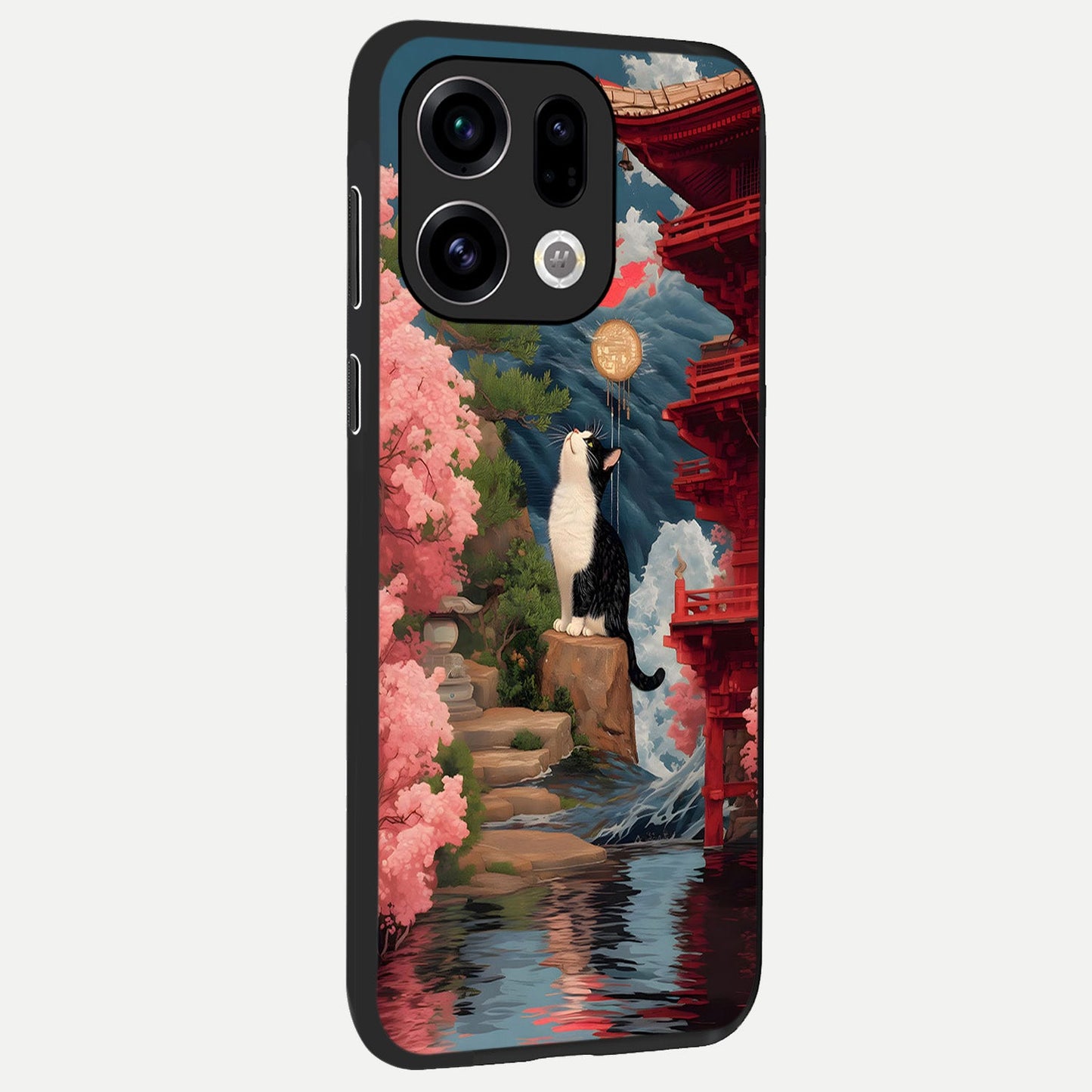  Temple Cat Scenery back cover For Oppo Find X9 slim fit glass case with vibrant aesthetic design